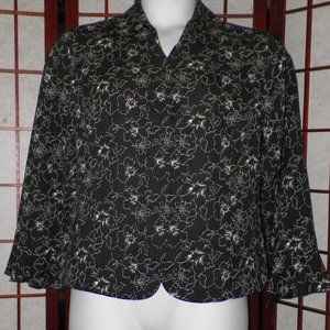 Norton McNaughton Blouse Black White Floral Design Long Sleeve